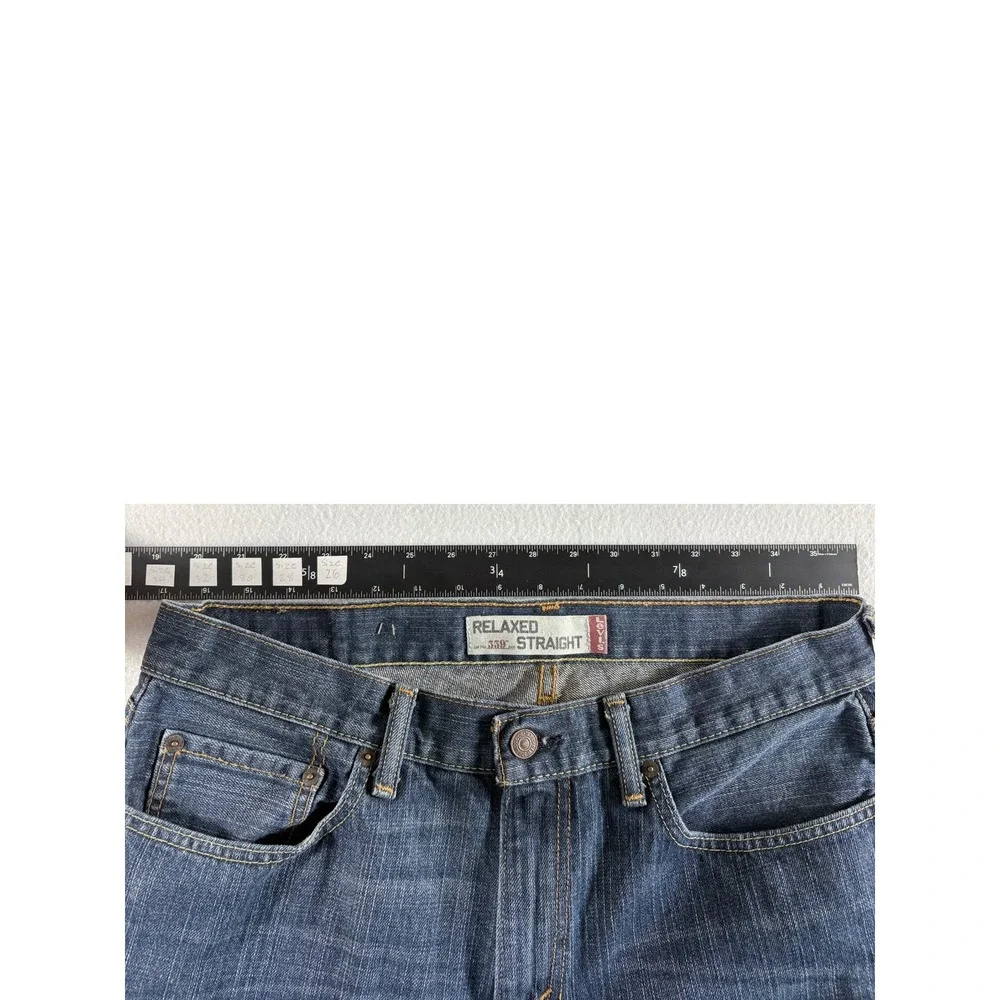 VTG Levi's 559 Relaxed Straight Fit Jeans Mens 34x34 Blue Whiskering Dark Wash